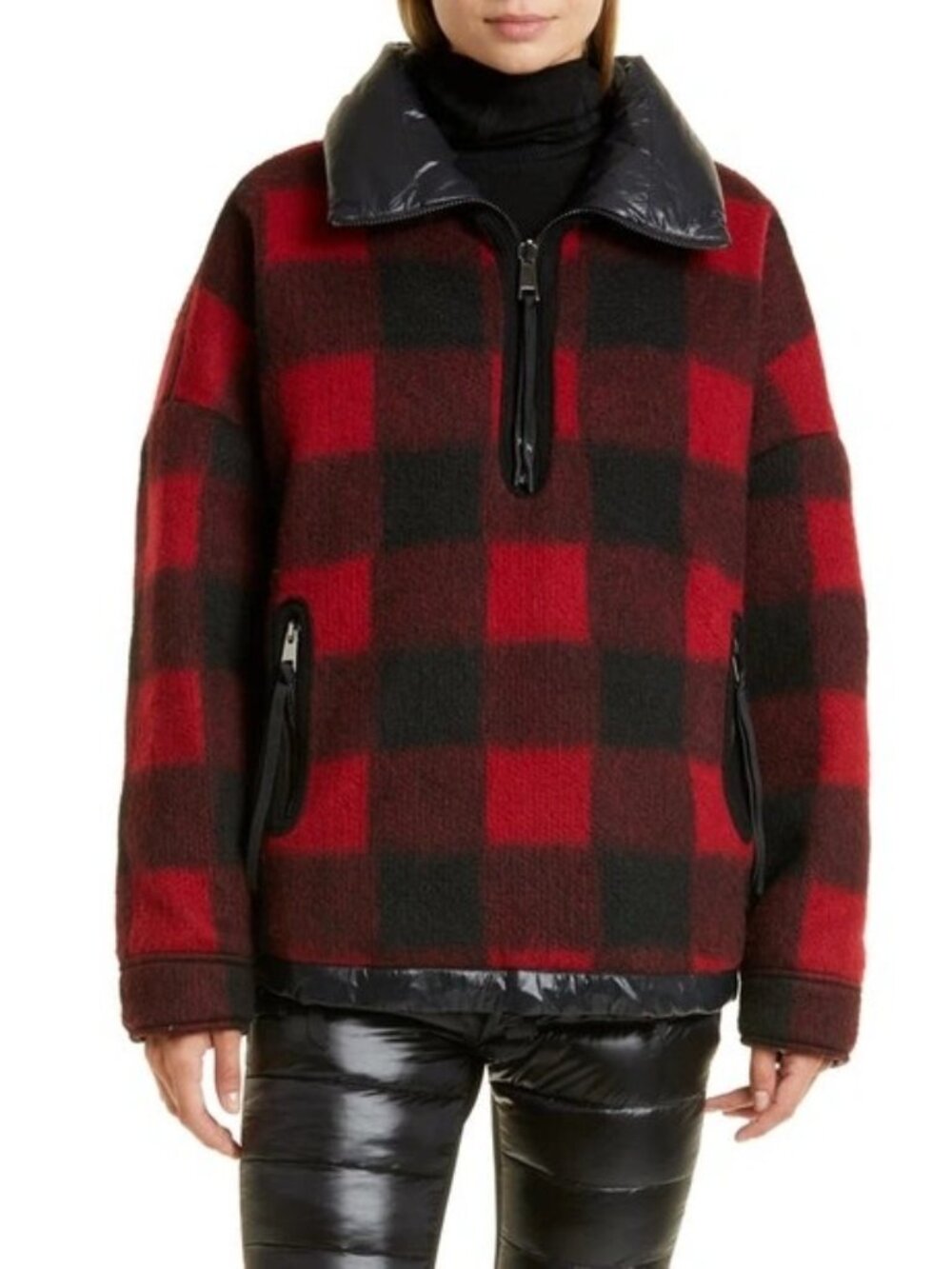 HOLDEN Reversible Wool Half-Zip Jacket Red Black Plaid Size XXS/XS NWT